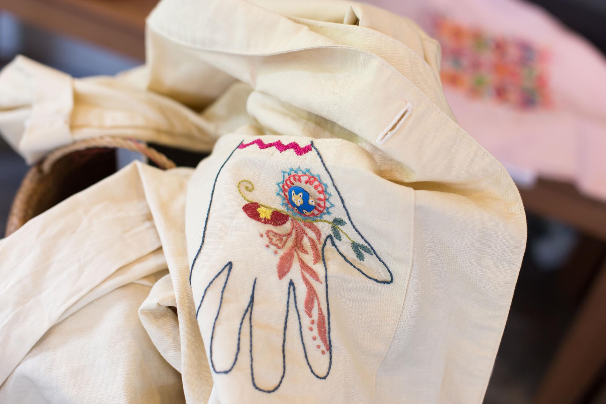 embroidered brand badge on cotton